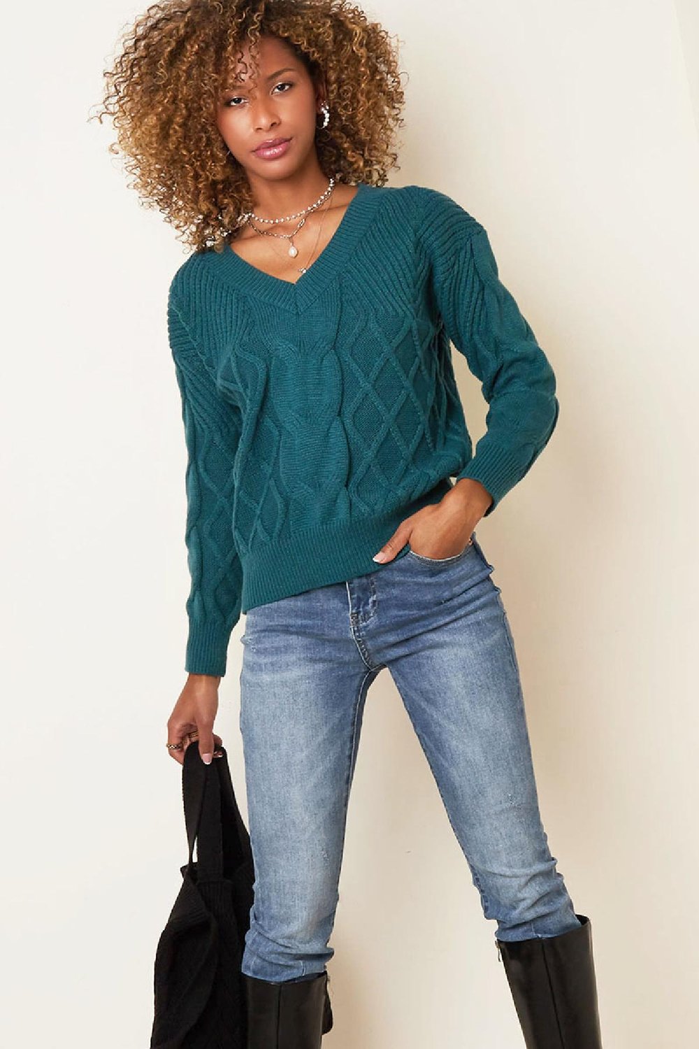 Strickpullover mit Zopfmuster Weinrot S/M h5Bild3